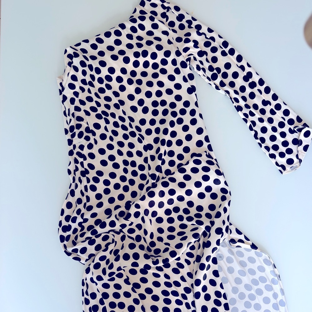 Polka Dot Asymmetrical one  Sleeve Women’s Dress - Black on Cream
